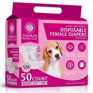 lot 19132 image: American Kennel Club Female Dog Wrap, Disposable Diapers with Wetness Indicator, Small, 50 Count