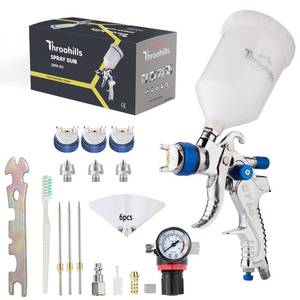 lot 19133 image: Throohills Professional HVLP Spray Gun, 1.41.72.0mm Nozzle HVLP High Atomization Flow Adjustable Pneumatic Gravity Spray Gun with 1000cc Aluminum Cup & Gauge for Paint Touch-Up(Blue)