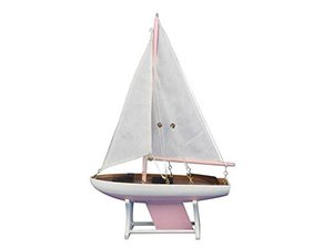 lot 19142 image: Handcrafted Nautical Decor Wooden Decorative Sailboat Model 12 - Pink Model Boat
