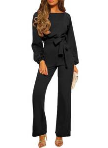 lot 20001 image: Happy Sailed Women Casual Loose Long Sleeve Belted Wide Leg Pant Romper Jumpsuits Large Black