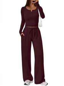 lot 20007 image: Trendy Queen Womens 2 Two Piece Matching Lounge Sets 2026 Airport Travel Fall Fashion Outfits Crop Top Wide Leg Pants Sweat Suits Workout Gym Y2k Clothes Casual Sweatsuit Loungewear Winter Clothing (Large, Used)