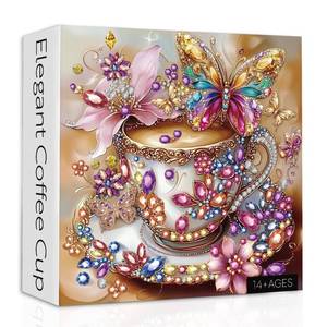 lot 20010 image: Coffee Cup Puzzles for Adults 1000 Pieces, Colorful Flower Butterfly Teacup Jigsaw Puzzles, Crystal Jewel Floral Cups Puzzle as Home Decor