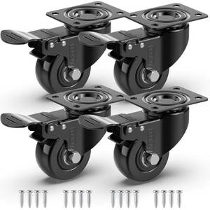 lot 20012 image: GBL 2 Heavy Duty Caster Wheels with Brakes  Screws - up to 440Lbs - Set of 4 No Floor Marks Silent Castor for Furniture - Rubbered Trolley or Pallet Swivel Wheels - Black Casters