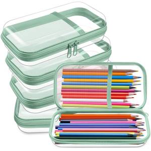 lot 20013 image: Sanwuta 4 Pcs Clear Hard Sided Zipper Pencil Case Pouches Bulk Plastic Hard Shell Pencil Case Box Organizer with Mesh Pocket Toiletry Pouch Makeup Bag, Back to School Supplies(Matcha Green)