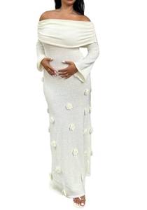 lot 20020 image: Unybwonn Women Sexy Off Shoulder Crochet Maxi Dress Bodycon Stretchy Mesh Knit Dress Long Sleeve Tube Top Elegant Dresses White Large