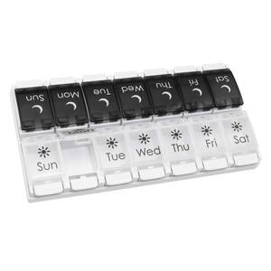 lot 20022 image: EZY DOSE Push Button (7-Day) Pill Case, Medicine Planner, Vitamin Organizer, 2 Times a Day AMPM, Removable Trays, Large Compartments, Arthritis Friendly, Spring Open Black and White Lids, BPA Free