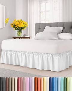 lot 20026 image: Wrap Around Dust Ruffle Bed Skirt - White - for King Size Beds with 12 Inch Drop - Easy Fit Elastic Strap - Adjustable Pleated Bedskirt wBrushed Fabric - Wrinkle Free - for Women, Men, Kids & Teens