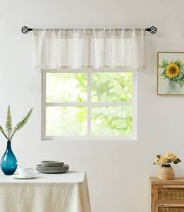 lot 20028 image: Central Park Beige and White Kitchen Window Curtain Valance Vertical Stripe Sheer Boucle Linen Window Curtain, Living Room Decorative Rod Pocket (54 W x 15 L) Rustic Living Panels