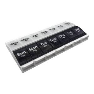 lot 20029 image: EZY DOSE Push Button (7-Day) Pill Case, Medicine Planner, Vitamin Organizer, 2 Times a Day AMPM Container, X-Large Compartments, Arthritis Friendly, Effortless Open, Clear Lids, BlueWhite, BPA Free