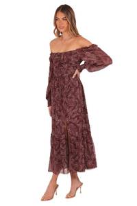 lot 20037 image: Keziah Long Sleeve Maxi Dress - Burgundy Paisley XS