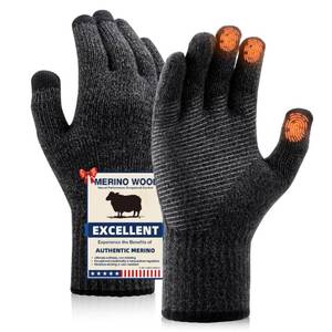 lot 20038 image: Heat equation Merino Wool Gloves for Men Women, Touch Screen Warm Anti-Slip Glove Thermal Soft Knit for Winter Driving Hiking SM Black Grey Marl