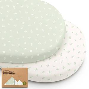 lot 20041 image: 2-Pack Organic Bassinet Sheets for Girls, Boys - 100% Cotton Bassinet Mattress Sheets Compatible with Halo Bassinest Swivel Sleeper, Graco, Baby Delight, Chicco, Unisex Fitted Bassinet Sheets (Herb)