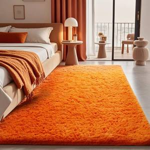 lot 20047 image: Ophanie Orange Fall Rugs for Bedroom Living Room, Fluffy Fuzzy Furry Carpet, Plush Soft Shaggy Bedside Indoor Floor 4x6 Area Rug for Kids Girls Boys Baby Teen Dorm Nursery Home Decor Aesthetic