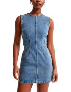 lot 20049 image: Daacee Women��s Sleeveless Bodycon Denim Mini Dress Casual Waist Tucks Tank Jean Dresses(0756-Blue-Medium)