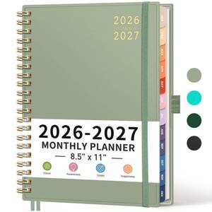 lot 20058 image: RETTACY 2026-2027 Monthly Planner, Jan 2026 - Dec 2027, Large Size (8.5 x 11), Agenda, Calendar, 24 Month Tabs, Flexible Plastic Cover, 100 GSM Thick Paper, Spiral-bound (Light Green)