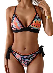 lot 20060 image: Aidonger Bikini Sets for Women Floral Two Piece Bathing Suit V Neck Shell Stitched Swimsuit Tie Side Triangle Swimwear Medium