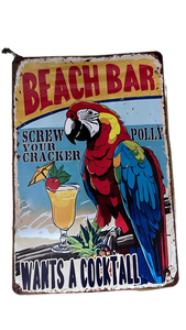 lot 20066 image: Beach Bar Parrot Metal Tin Sign