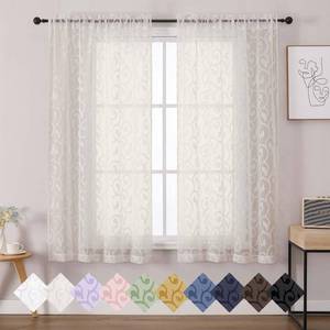 lot 20079 image: WelvetBLK Sheer Ivory Curtains for Bedroom Living Room 63 Inch Length 2 Panels Set, Soft Airy Light Filtering Geometric Jacquard Clip Curtains Drapes, Modern Rod Pocket, Ivory, 2Pcs 42 Wx63 L Inch