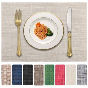 lot 20082 image: LANDVIEW Vinyl Placemats Set of 4, PVC Woven Washable Non-Slip Table Mats, Heat Resistant Wrinkle Free Place Mats for Dining Table, Easy to Clean (4, Beige)