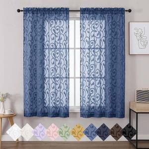 lot 20083 image: WelvetBLK Sheer Dusty Blue Curtains for Bedroom Living Room 63 Inch Length 2 Panels Set, Soft Airy Light Filtering Geometric Jacquard Clip Curtains Drapes, Modern Rod Pocket, 2Pcs 42 Wx63 L Inch