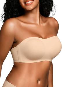 lot 20084 image: Strapless Bras for Women - Wireless Seamless Bandeau, Soft Padded Bralette, Comfortable Tube Top Bra (XL, Skin)