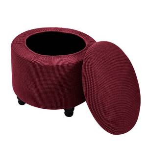 lot 20113 image: SANOCAY Round Ottoman Cover with Storage 2-Piece Stretch Stool Slipcover Soft Footstool Protector Covers Removable Washable Storage Stool with Cover Lid Folding Stool Covers for Home Decor (Wine Red)