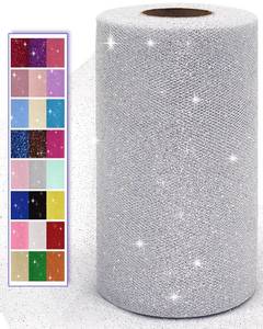 lot 20125 image: Glitter Tulle Fabric Rolls, 6 Inch 50 Yards (150ft) Sparkling Spool Ribbon Sequin Netting for Tutu Skirt Gift Wrapping Wedding Party Decoration (Silver)