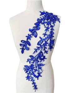 lot 20128 image: Handmade Shining Acrylic Rhinestones on lace Applique Sewing Beads Stones Trim Patches Accessories for Wedding Dress (Blue)