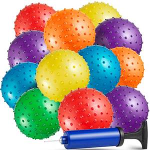 lot 20137 image: Bedwina Mini Knobby Balls - (Pack of 12) Bulk 5 Inch Sensory Balls and Spiky Massage Stress Balls with Pump, Fun Bouncy Ball Party Favors