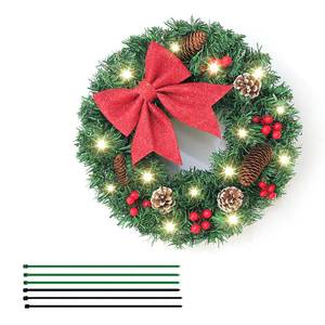 lot 20482 image: Arwrilt Car Flashing Christmas Wreath, 15.75 Christmas Wreath for Car Grill with Red Bow, Pinecones & Red Berries, Xmas Garland with LED Strip Light, Universal Christmas Car Decor (Green)