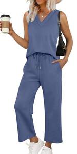 lot 20486 image: WIHOLL Two Piece Lounge Sets for Women Summer Outfits 2025 Spring Tank Top Shirts Graduation Beach Vacation Clothes Fashion Brunch Work Dressy Blue L