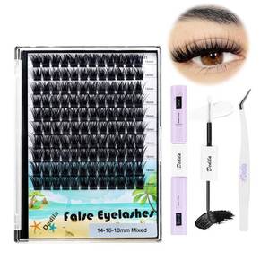 lot 20495 image: Dedila Large Pack 8-20mm to Choose D Curl Cluster Eyelash Extensions D Curl Wide Stem Individual False Eyelashes Dramatic Volume Eye Lashes Set Home DIY Lashes (Mixed 14-16-18mm Kit)