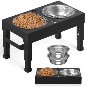 lot 1588 image: Elevated Dog Bowls Stand Large Breed, Height Adjustable Raised Dog Bowls Holder with 2 Stainless Steel Food Bowls for Small, Medium and Large Canine