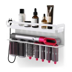 lot 1589 image: Wall Mounted Storage Holder Compatible with Dyson Airwrap Storage Stand Rack No Drill Storagefor Bathroom Shelf Organizer Curling Iron Attachments and Complete Styler White
