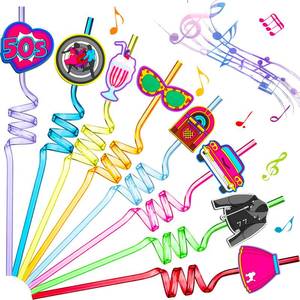 lot 1594 image: Skyley 24 Pcs 1950s Party Decorations Disco 50s Straws Retro Sock Hop Rock Silly Straws Music Party Favors for Adults 50s Dancing Parties, 8 Styles and Colors