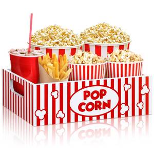 lot 1597 image: Movie Night Supplies Snack Trays with Handles Reusable Wooden Movie Gift Basket for Theater Popcorn Bucket Bowl Box Container Family Room Decor(Striped)