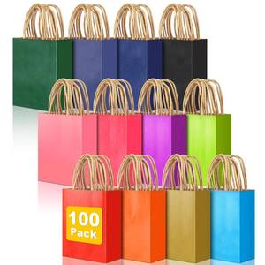 lot 1606 image: 100 PCS Mini Gift Bags with Handles, 4.73x2.36x6.11 Party Favor Bags, 12 Colored Goodie Bags for Birthday Party, Kraft Paper Gift Bags Bulk for Wedding, Baby Shower, Celebrations, Party Supplies