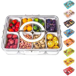 lot 1611 image: Dingerjar Divided Serving Tray with Lid and Handle - Snackle Box Charcuterie Container for Portable Snack Platters - Clear Organizer for Candy, Fruits, Nuts, Snacks - Perfect for Party, Entertaining