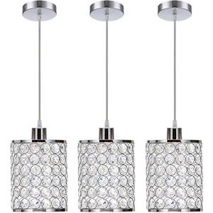 lot 1613 image: Cuaulans 3 Pack Crystal Pendant Light, Modern Chrome Kitchen Island Pendant Lighting,Cord Adjustable Bar Ceiling Hanging Lights for Kitchen Dining Room Bedroom Bar