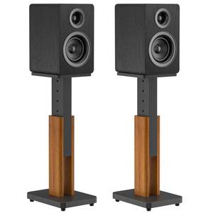 lot 1614 image: Height Adjustable Speaker Stands Pair with Most Satellite, Studio, Bookshelf Speakers - Wood Grain Floor Speaker Stands for Klipsch, Edifier, JBL Bookshelf Speaker Stands Holds 50Lbs with Cable Clips