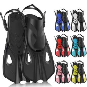 lot 1618 image: MELUMILU Snorkel Fins, Swim Fins Travel Size Short Adjustable for Snorkeling Diving Adult Men Women Open Heel Swimming Flippers (Black)