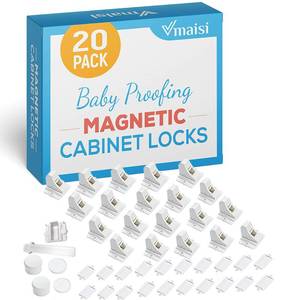 lot 1621 image: 20 Pack Magnetic Cabinet Locks Baby Proofing - Vmaisi Children Proof Cupboard Drawers Latches - Adhesive Easy Installation