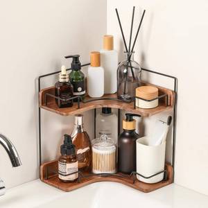 lot 1630 image: Snuvid 2-Tier Bathroom Counter Organizer, Wooden Corner Shelf for Vanity Countertop Skincare & Makeup, Storage and Organization for Kitchen