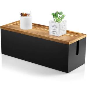 lot 1637 image: Bivvclaz Large Cable Management Box, Wooden Cord Organizer Box for Desk, Floor, Office to Hide Extension Cords Power Stripes Surge Protectors Chargers Wires, Black
