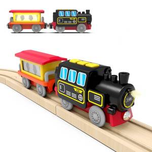 lot 2040 image: Battery Operated Locomotive Train for Wooden Tracks, Motorized Train Toys for Toddlers, Trains Accessories Compatible with Thomas, Brio, Chuggington, Melissa and Doug (Battery Not Included)