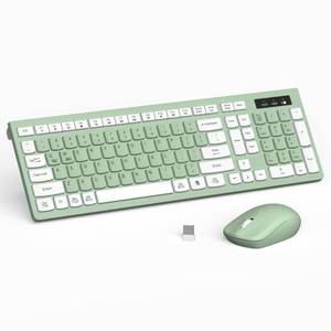 lot 2050 image: Wireless Keyboard and Mouse Combo, Full-Sized Wireless Keyboard and Adjustable DPI Mouse, 2.4GHz USB Receiver, Silent Keyboard and Mouse for PC, Windows, MAC, Desktop, Laptop (Avocado Green)