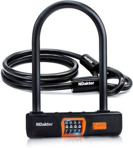 lot 2052 image: NDakter Bike Locks Heavy Duty Anti Theft, Combo Bike U Lock, 4-Digit Resettable Combination Bicycle Lock, Large U Shaped Ebike Lock with 5Ft Steel Cable for Electric Bike, Escooter, Motorcycle,Door