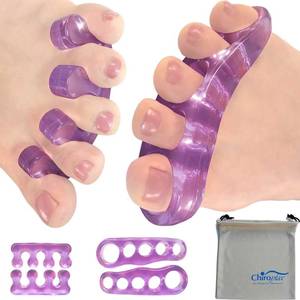 lot 2055 image: Chiroplax Toe Separators Stretchers Silicone Gel Spreader Spacer for Bunion Bunionette Relief Hammer Overlapping Toe Straightener Corrector (2 Pairs wPouch - Lavender)