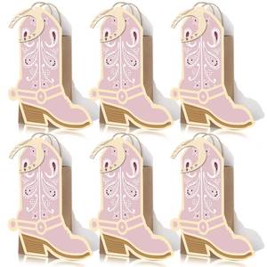 lot 2064 image: Kolldenn 12 Pcs Rodeo Western Party Decorations Cowboy Cowgirl Boot Gift Bag with 12 Wood Horseshoe Cutout Wild West Kraft Paper Goodie Candy Treat Bag for Rodeo Birthday Bachelorette(Pink)