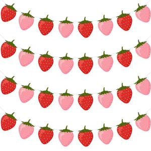 lot 2076 image: Lewtemi 4 Packs Strawberry Garland Decoration, Strawberry Party Supplies for Berry First Birthday, Baby Shower, Summer Picnic, Fruit Theme Party, Hanging Banner for Wall, Table, Photo Booth(Red, Pink)